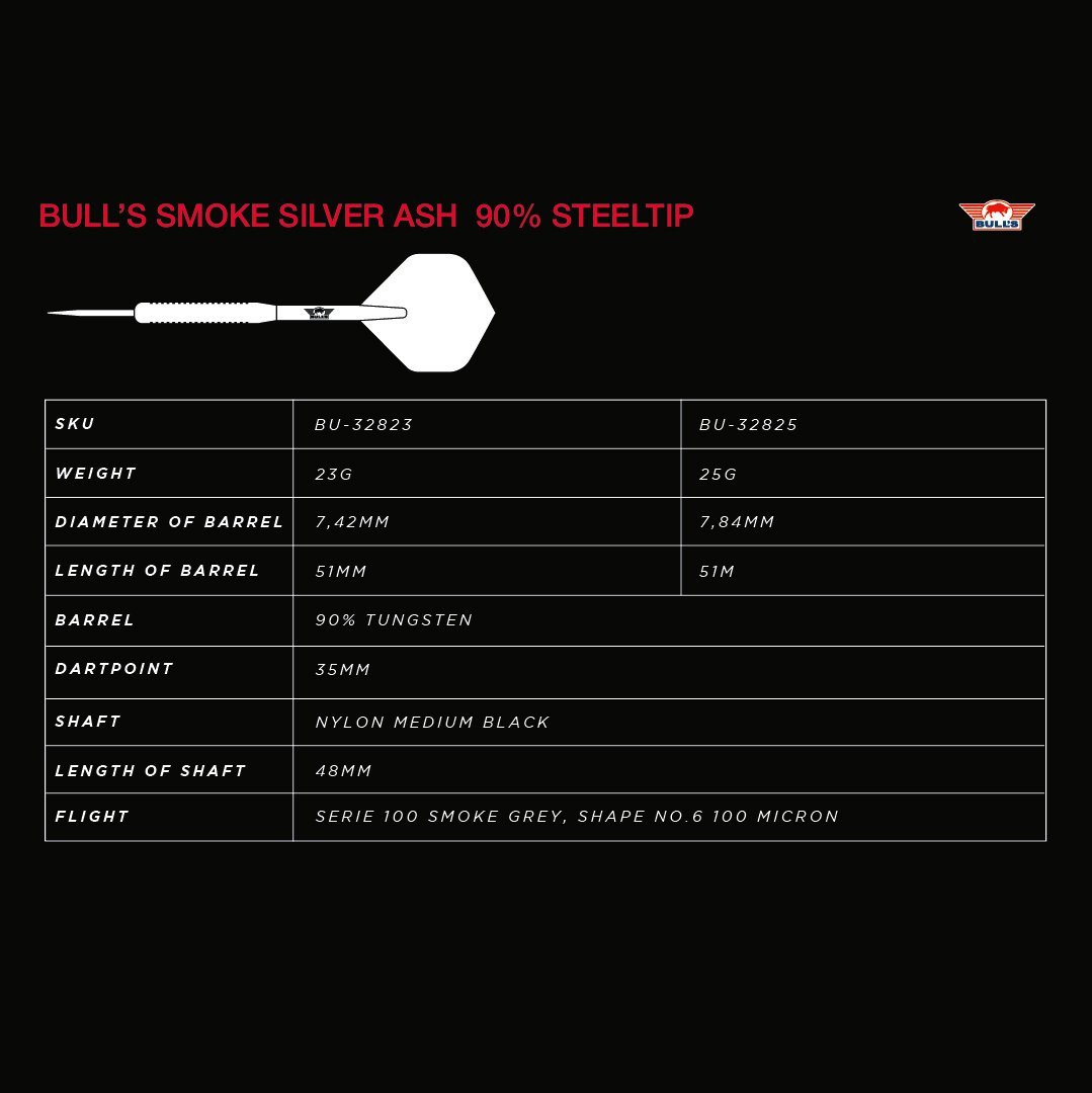 BullsNL Steel-Dart Smoke 90% Tungsten Silver Ash in 23g und 25g