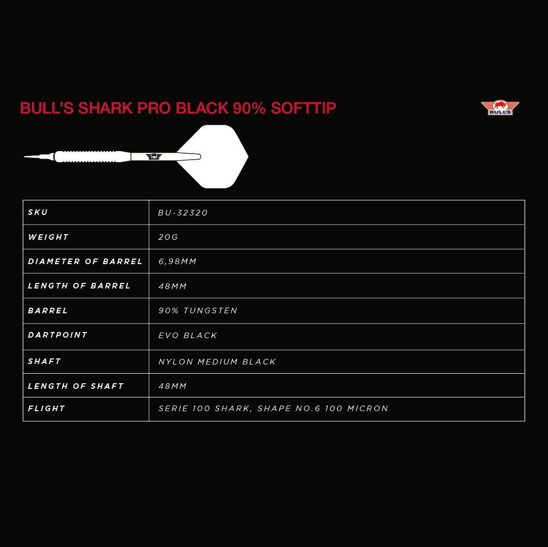 BullsNL Shark Pro Black 90% Softdart 20g