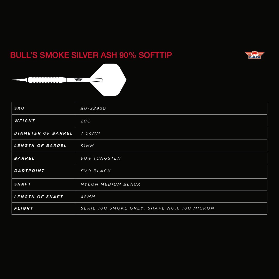 BullsNL Soft-Dart/Softtip Smoke Silver Ash 90% Tungsten in 20g