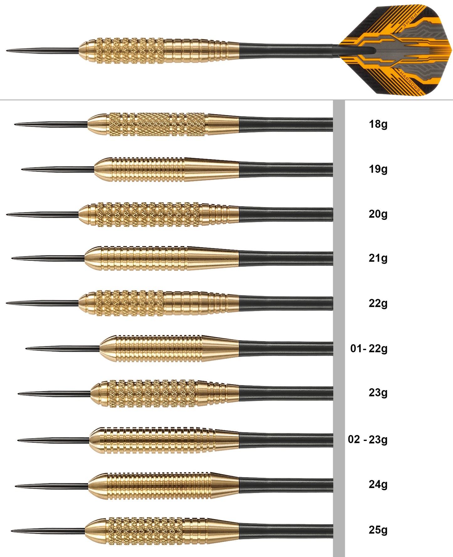 HARROWS Steel-Dart Club Brass in 18g, 19g, 20g, 21g, 22g, 01-22g, 23g, 02-23g, 24g, 25g