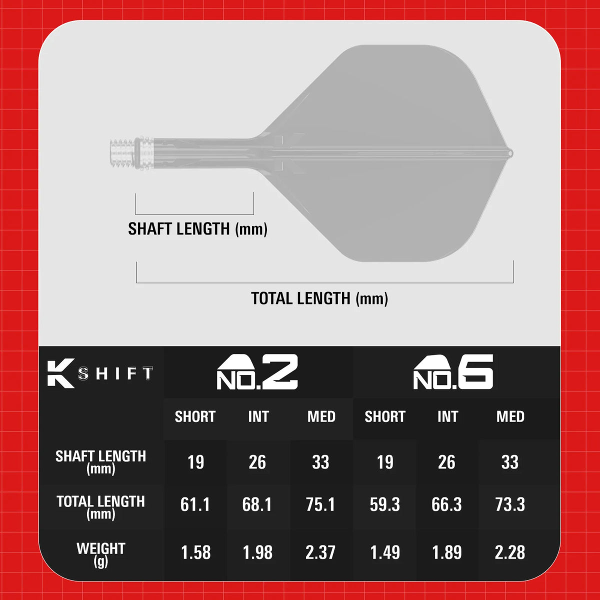Target Flight/Shaft-System K-Shift Clear Standard/No2 in Short - 19mm, Intermediate - 26mm, Medium - 33mm (Set = 3 Stück)