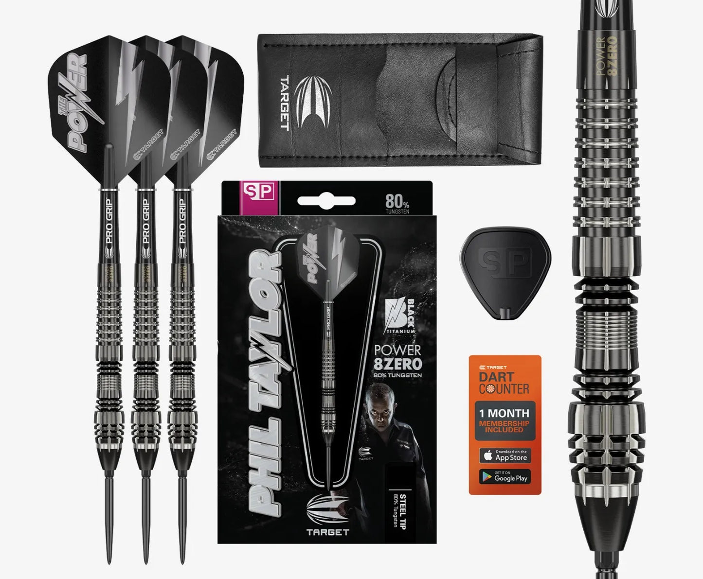 Target Phil Taylor Power 8-Zero Black P8Z4 Steeldarts 21g, 23g, 25g