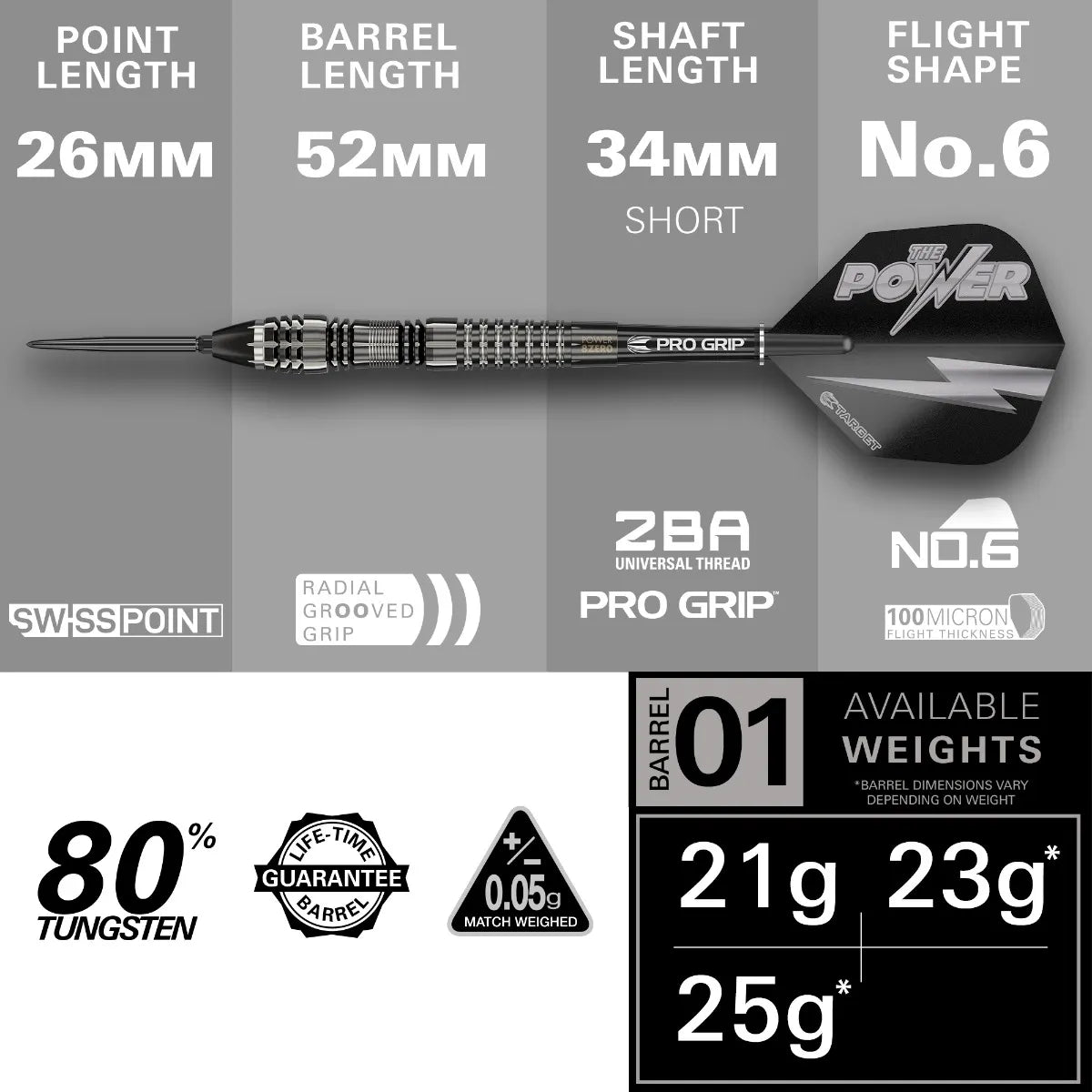 Target Phil Taylor Power 8-Zero Black P8Z4 Steeldarts 21g, 23g, 25g