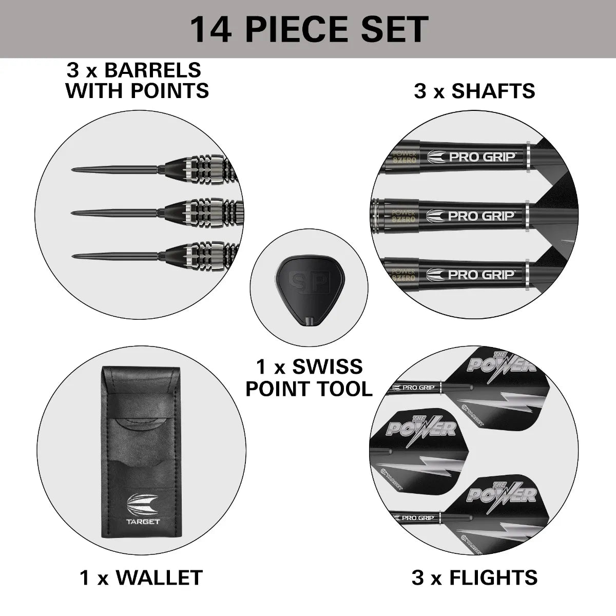 Target Phil Taylor Power 8-Zero Black P8Z4 Steeldarts 21g, 23g, 25g