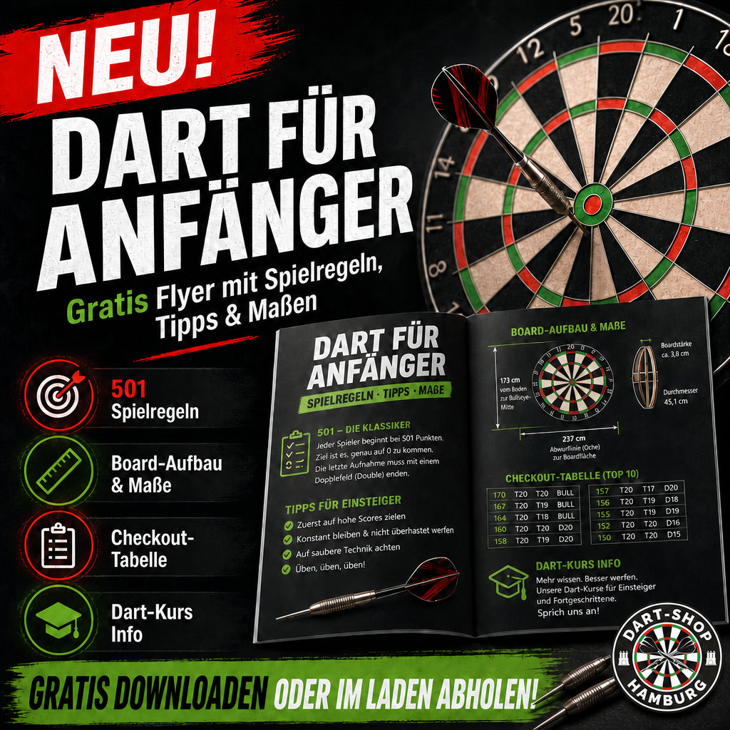 Dart für Anfänger - Gratis Flyer mit Spielregeln, Tipps und Maßen
