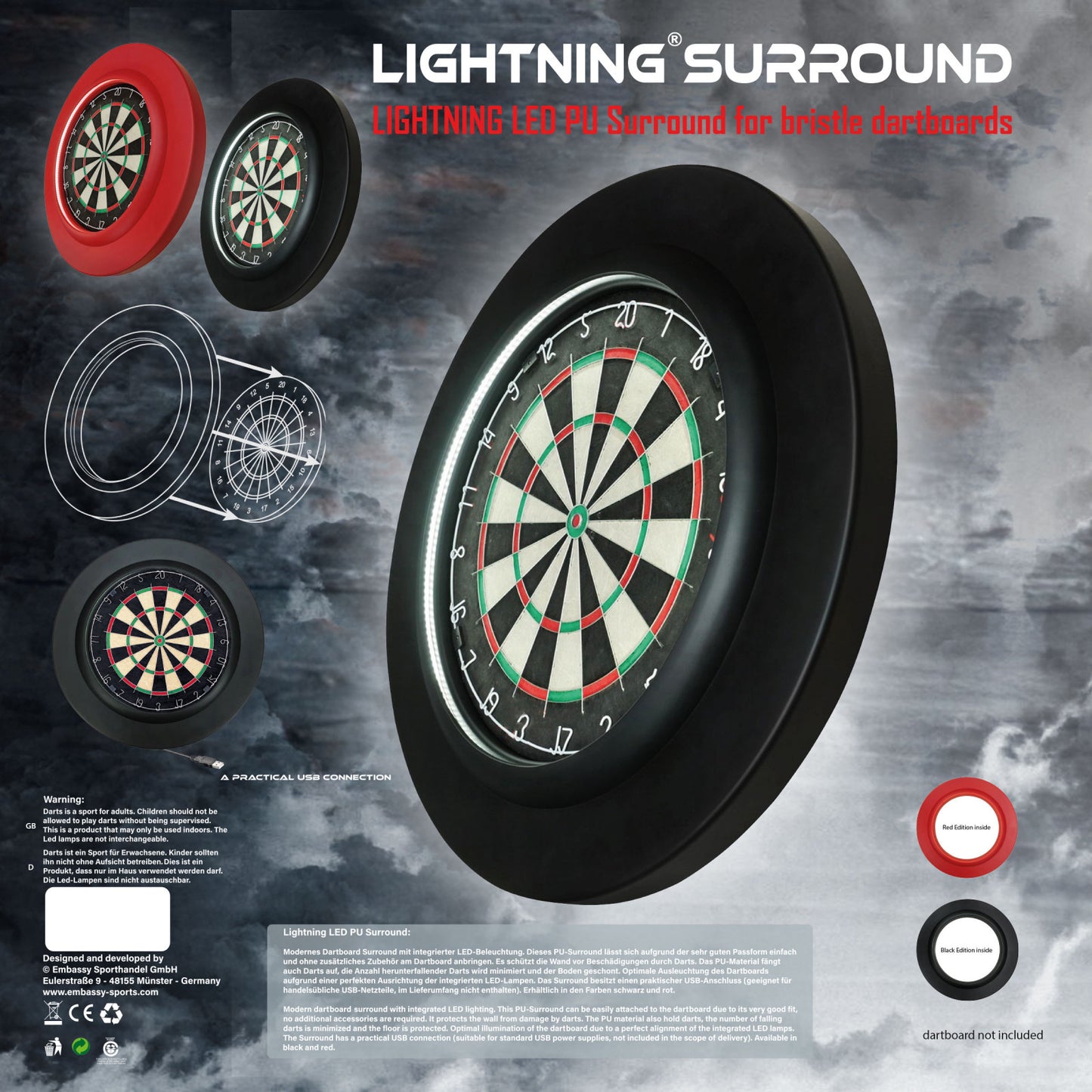 Lightning LED PU Surround Red