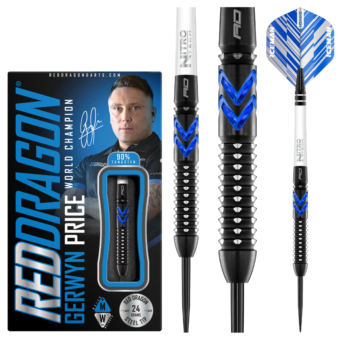 Reddragon Steel-Dart Gerwyn Price Blue Ice SE 90% Tungsten in 22g, 24g, 26g