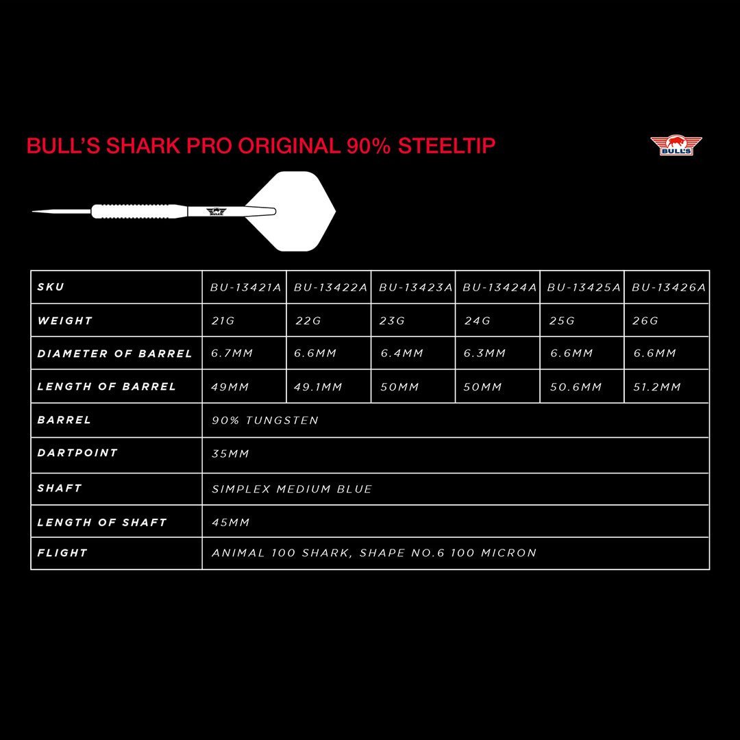 BullsNL Shark Pro Original 90% Steeldarts 21g, 22g, 23g, 24g, 25g, 26g