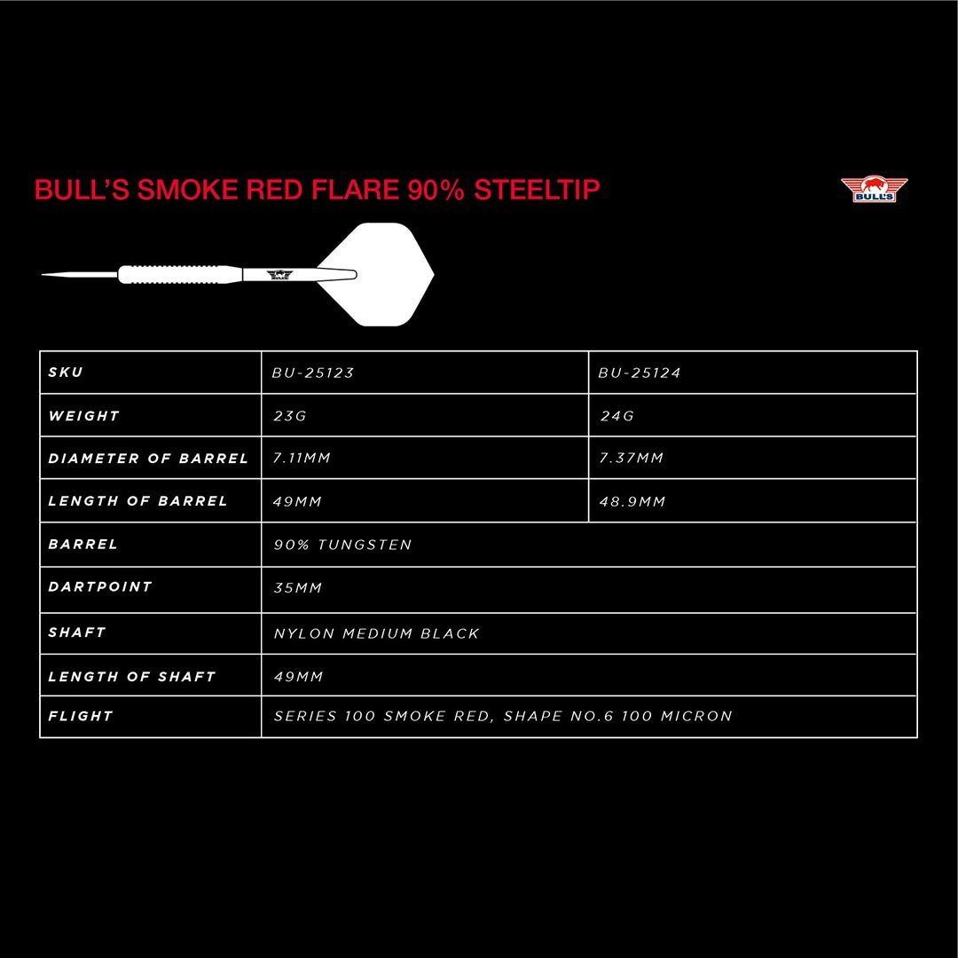 BullsNL Steel-Dart Smoke 90% Tungsten Red Flare in 23g und 24g