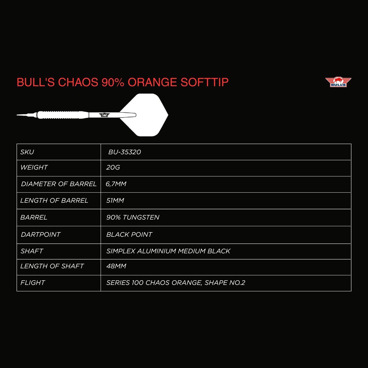 BullsNL Soft-Dart Chaos 90% Tungsten Orange in 20g