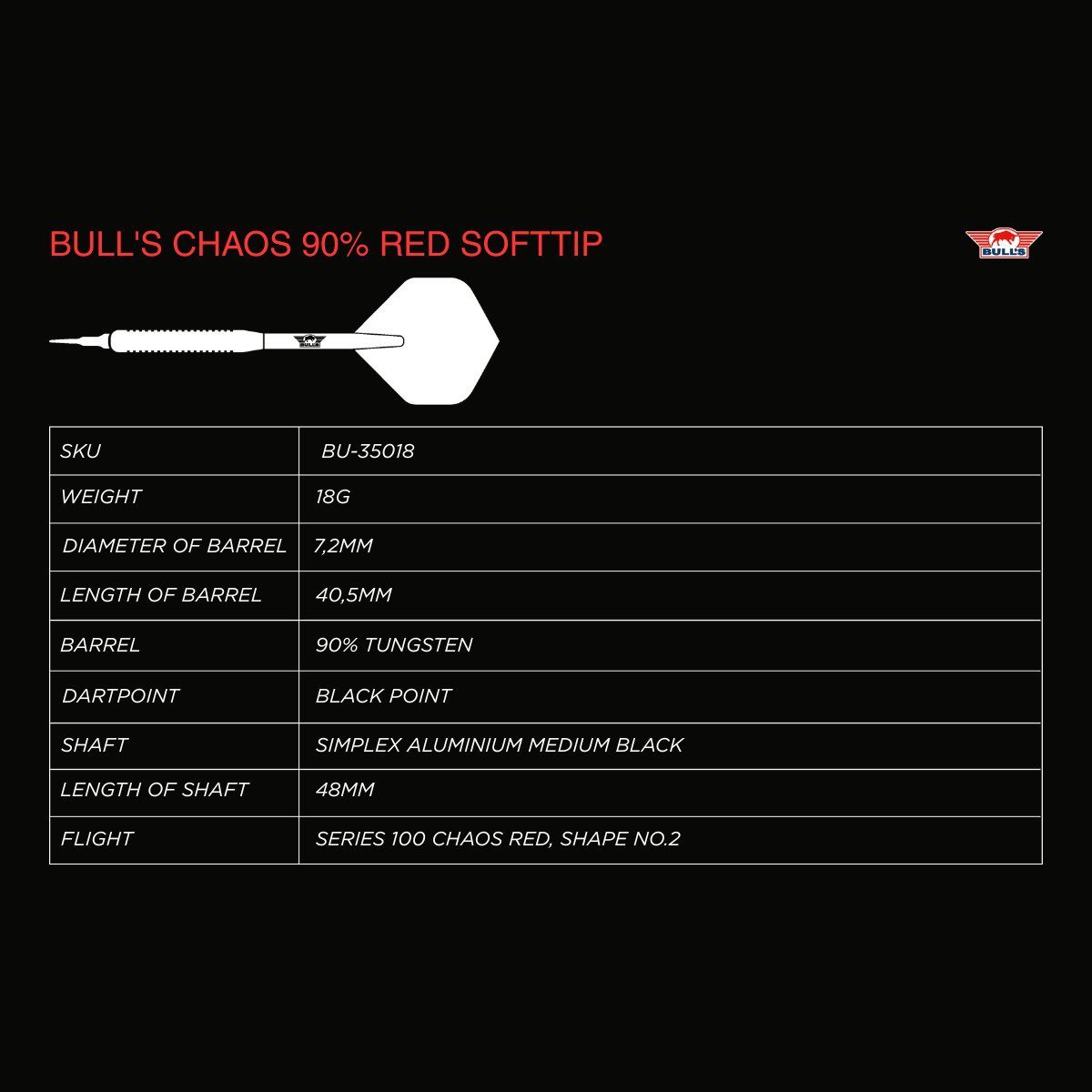 BullsNL Soft-Dart Chaos 90% Tungsten Red in 18g
