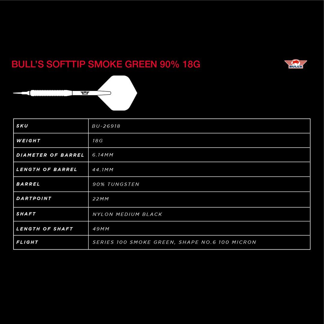 BullsNL Soft-Dart Smoke Green Jade 90% Tungsten in 18g