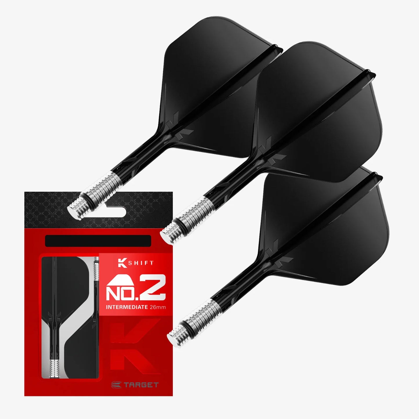 Target Flight/Shaft-System K-Shift Black Standard/No2 in Short - 19mm, Intermediate - 26mm, Medium - 33mm (Set = 3 Stück)