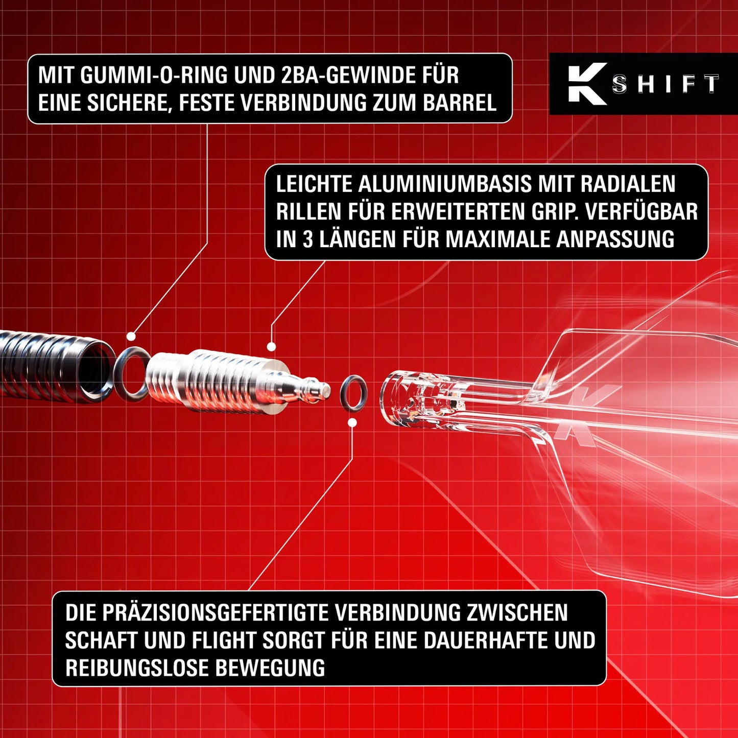 Target Flight/Shaft-System K-Shift Black Standard/No2 in Short - 19mm, Intermediate - 26mm, Medium - 33mm (Set = 3 Stück)