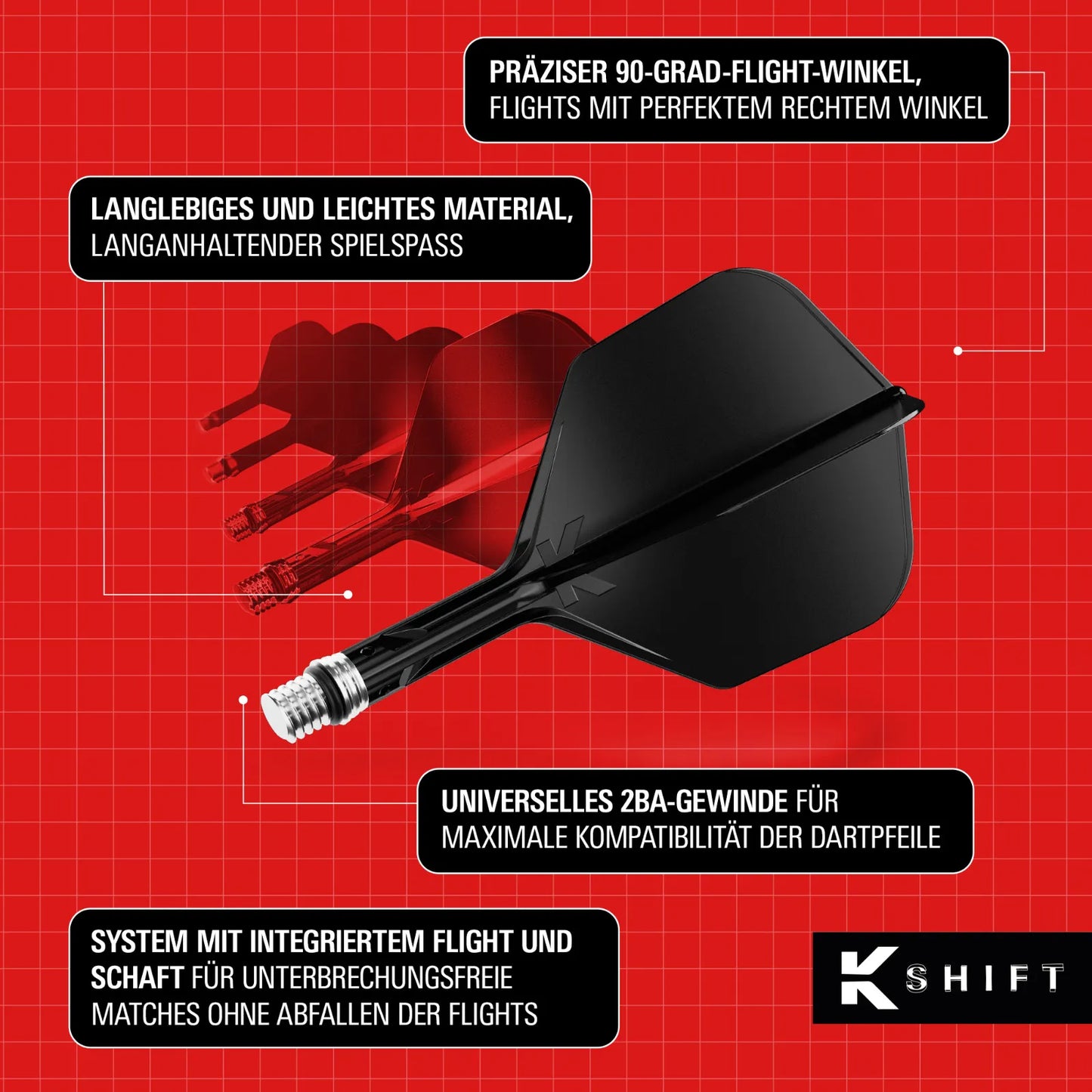 Target Flight/Shaft-System K-Shift Black Standard/No2 in Short - 19mm, Intermediate - 26mm, Medium - 33mm (Set = 3 Stück)