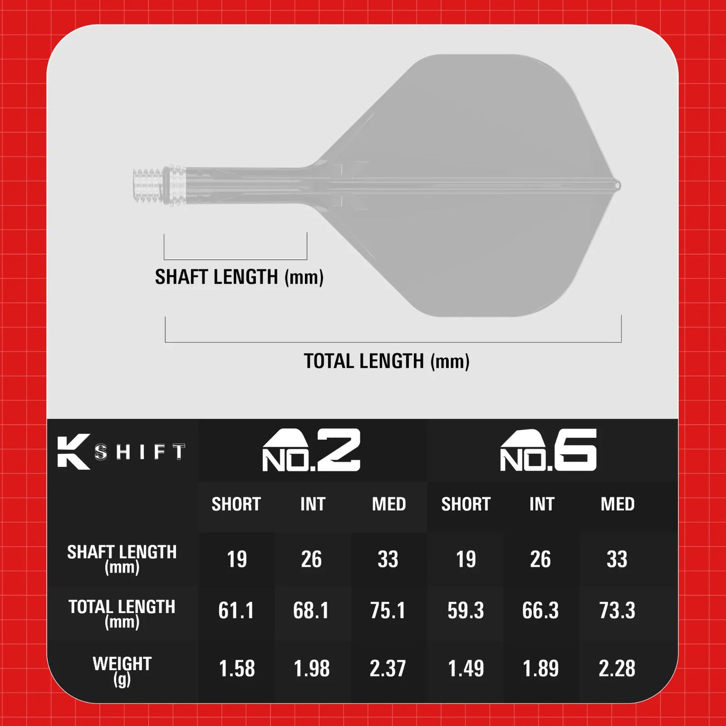 Target Flight/Shaft-System K-Shift Clear Standard/No2 in Short - 19mm, Intermediate - 26mm, Medium - 33mm (Set = 3 Stück)