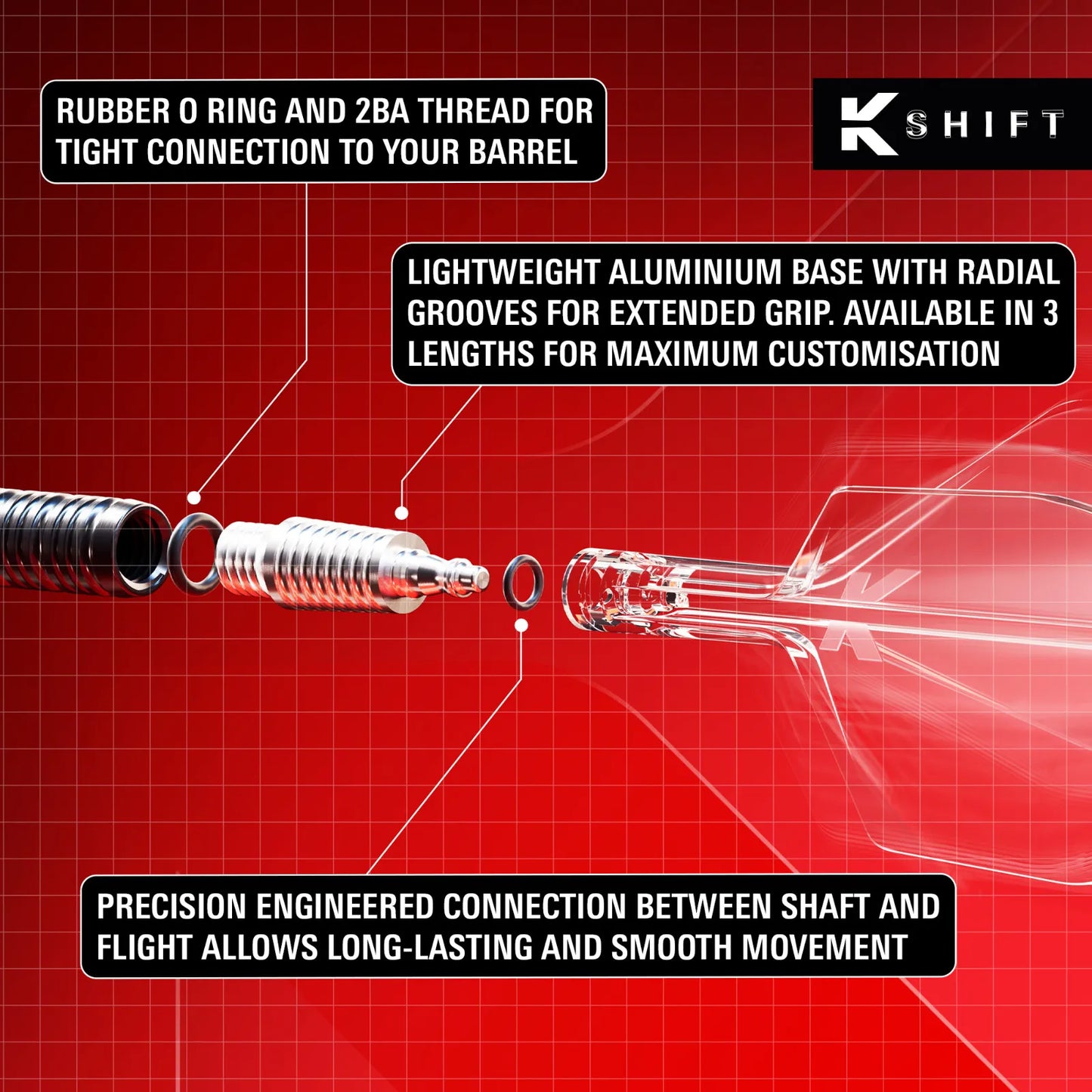 Target Flight/Shaft-System K-Shift Clear Standard/No2 in Short - 19mm, Intermediate - 26mm, Medium - 33mm (Set = 3 Stück)