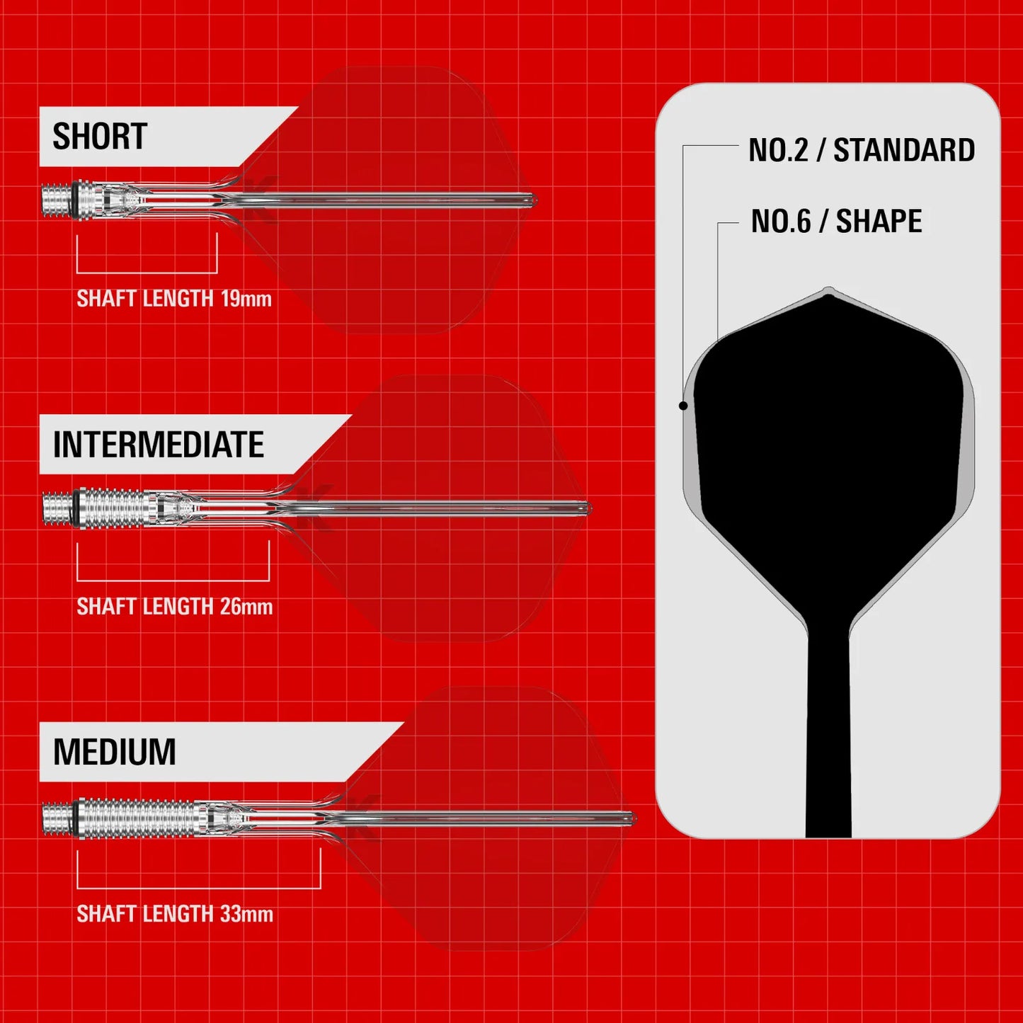 Target Flight/Shaft-System K-Shift Clear Standard/No2 in Short - 19mm, Intermediate - 26mm, Medium - 33mm (Set = 3 Stück)