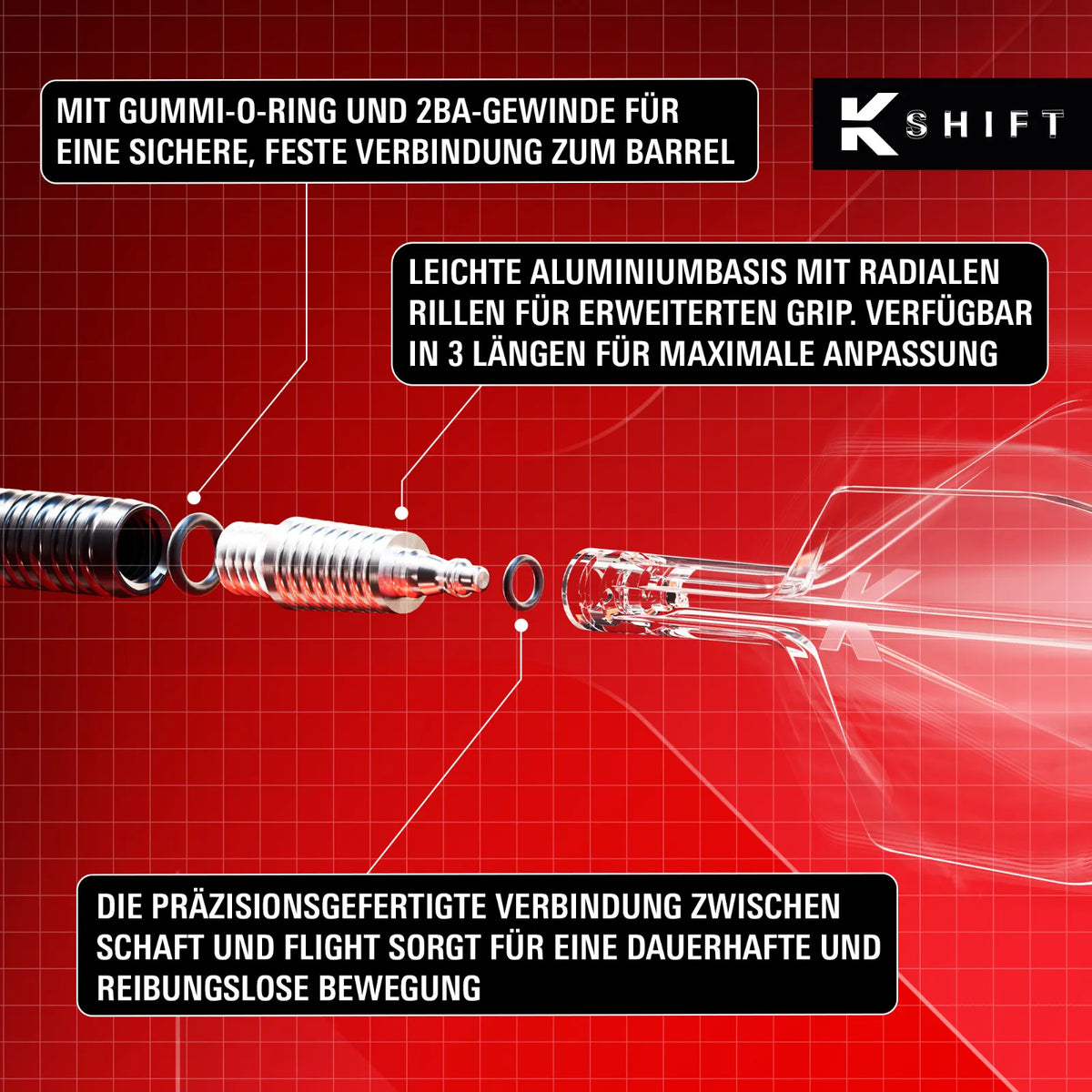 Target Flight/Shaft-System K-Shift White Standard/No2 in Short - 19mm, Intermediate - 26mm, Medium - 33mm (Set = 3 Stück)