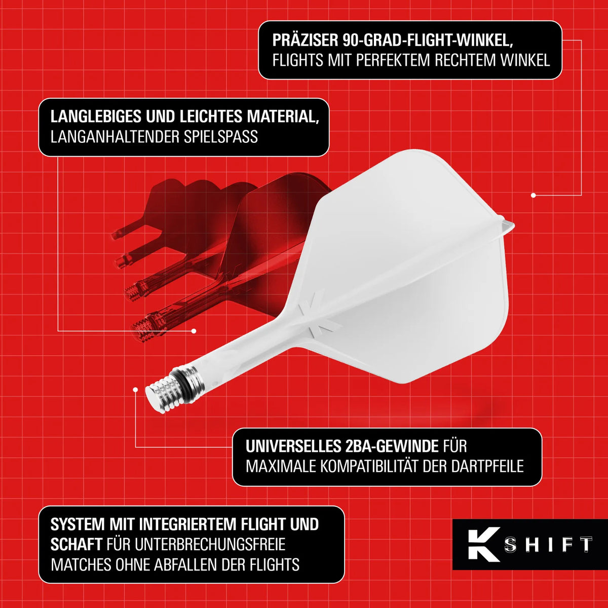 Target Flight/Shaft-System K-Shift White Standard/No2 in Short - 19mm, Intermediate - 26mm, Medium - 33mm (Set = 3 Stück)