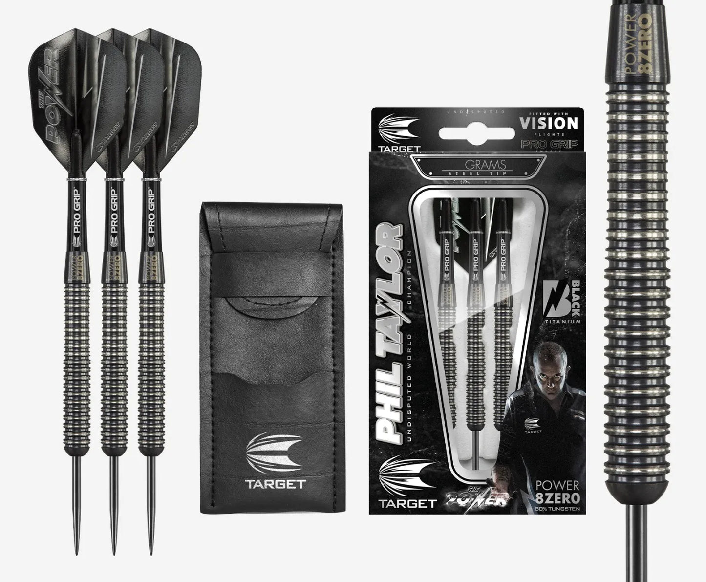 Target Steel-Dart Power 8Zero Black Titanium in 21g, 22g, 23g, 24g, 25g