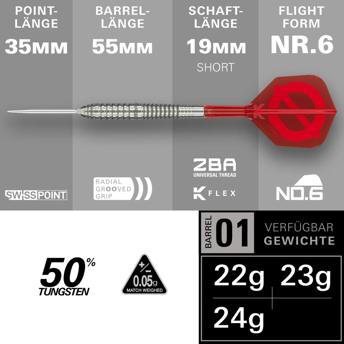 Target Steel-Dart GROUP Ø 50% Tungsten SP Model 01 in 22g, 23g, 24g (2026)