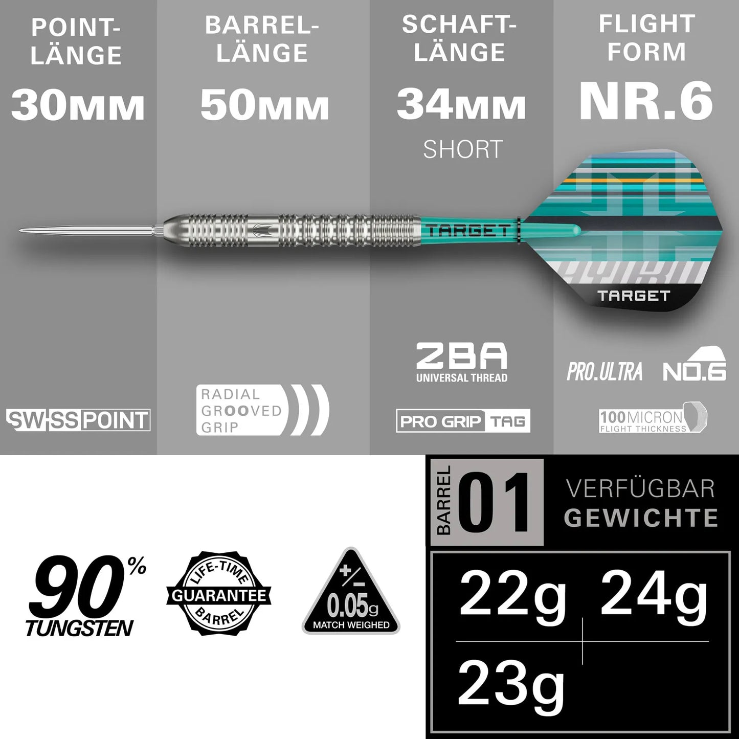 Target Hydro 01 Swiss Point Steeldarts 22g, 23g, 24g