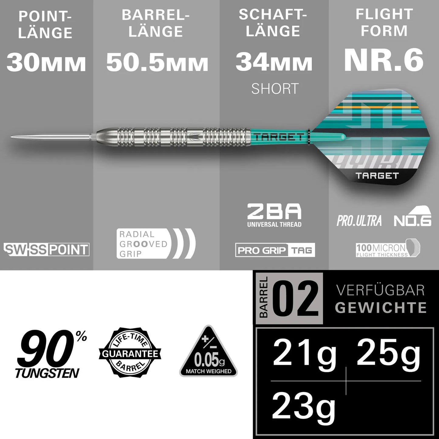 Target Hydro 02 Swiss Point Steeldarts 21g, 23g, 25g