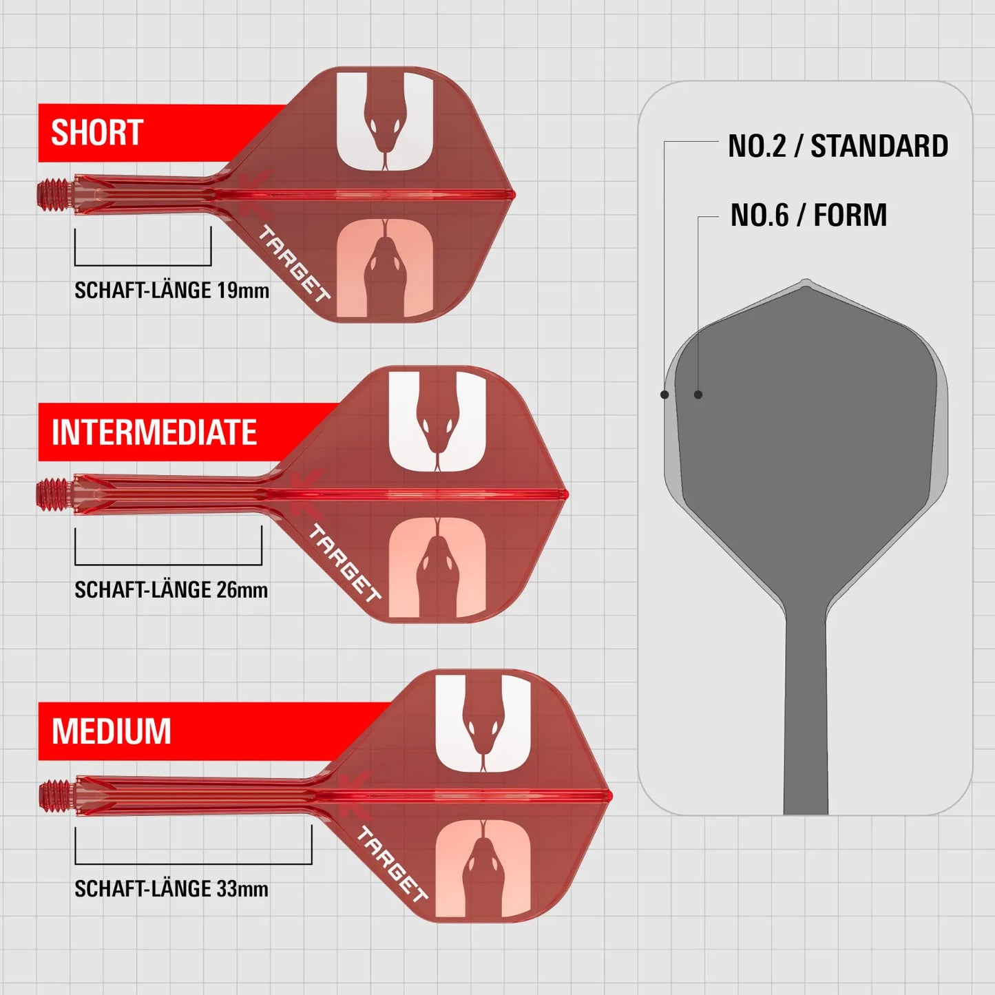 Target Flight/Shaft-System The ASP No.2 in Short - 19mm, Intermediate 26mm, Medium - 33mm