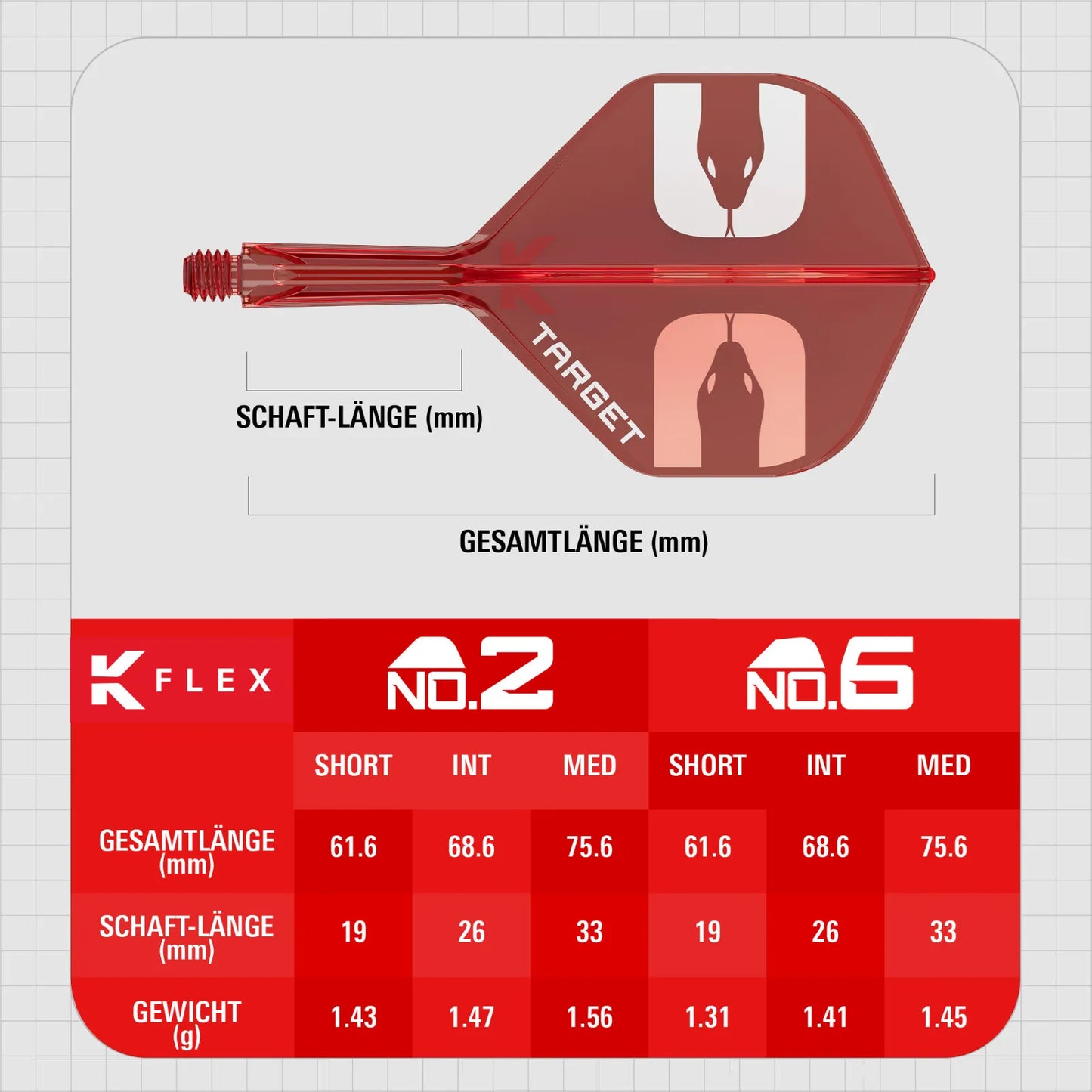 Target Flight/Shaft-System The ASP No.2 in Short - 19mm, Intermediate 26mm, Medium - 33mm
